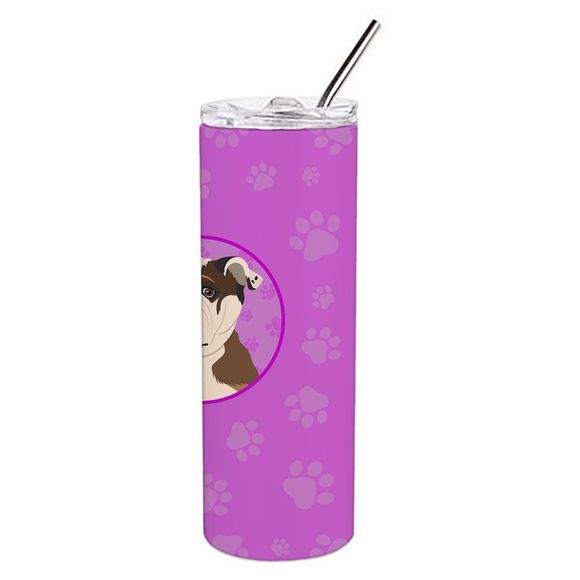 English Bulldog Chocolate Tan Stainless Steel 20 oz Skinny Tumbler, Pink - Picture 3 of 4